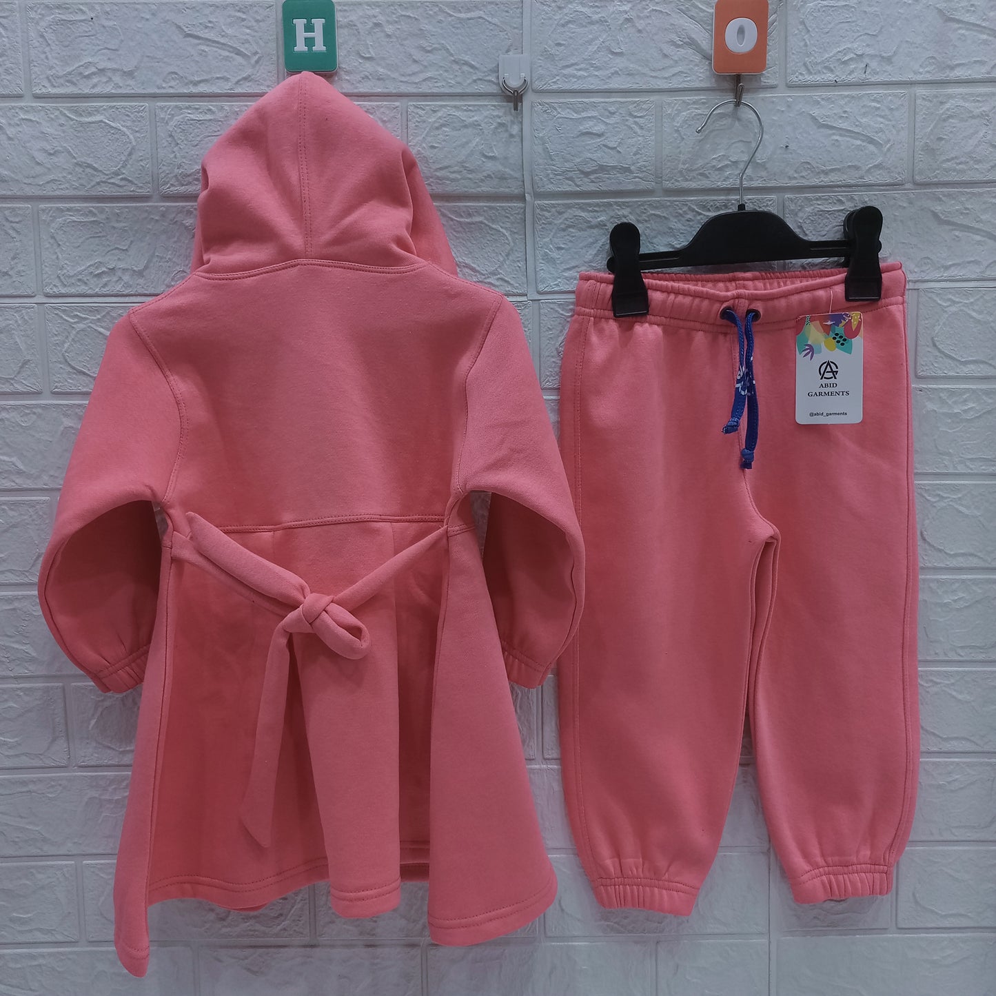 Tea Pink Fleece Hoodie Frock Suits