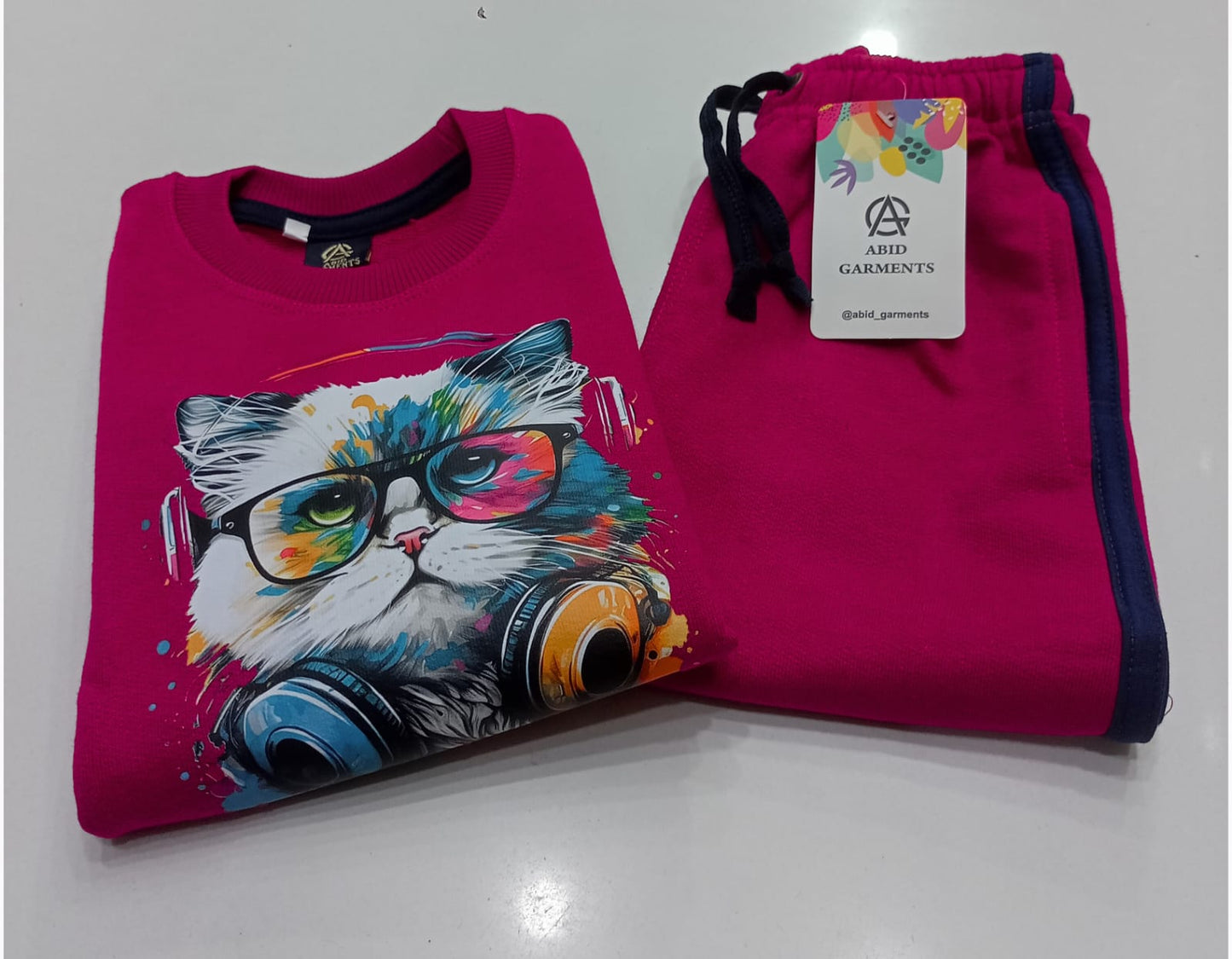 Fushia Cat-Terry Cotton Tracksuits