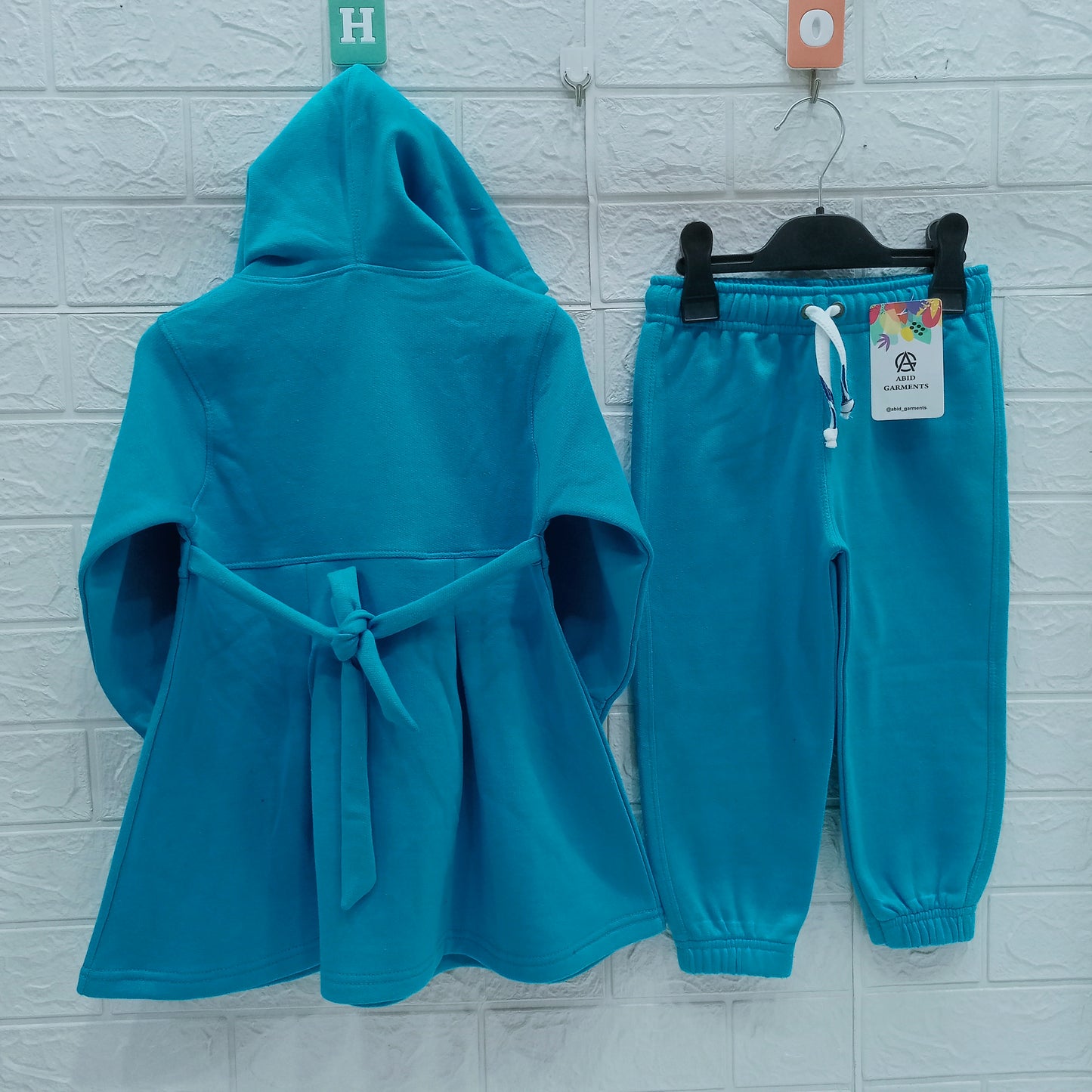 Turquoise Fleece Hoodie Frock Suits