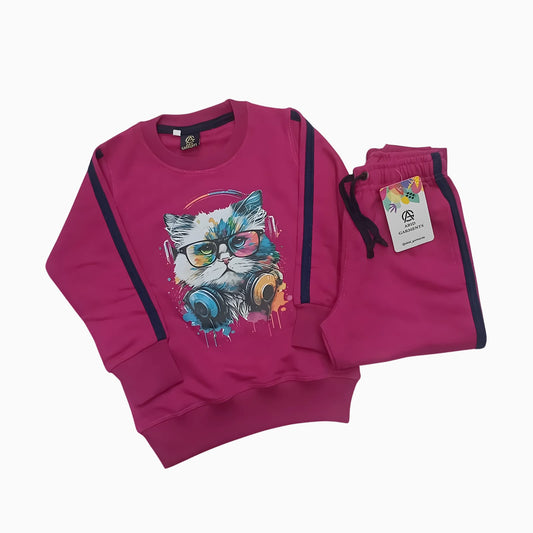 Fushia Cat-Terry Cotton Tracksuits