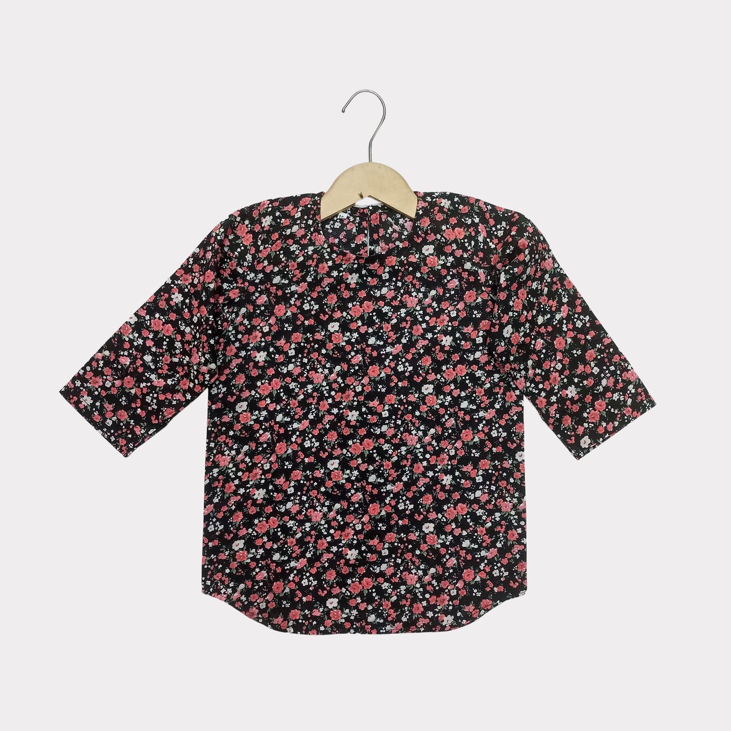 Black Floral Apple Cut Top