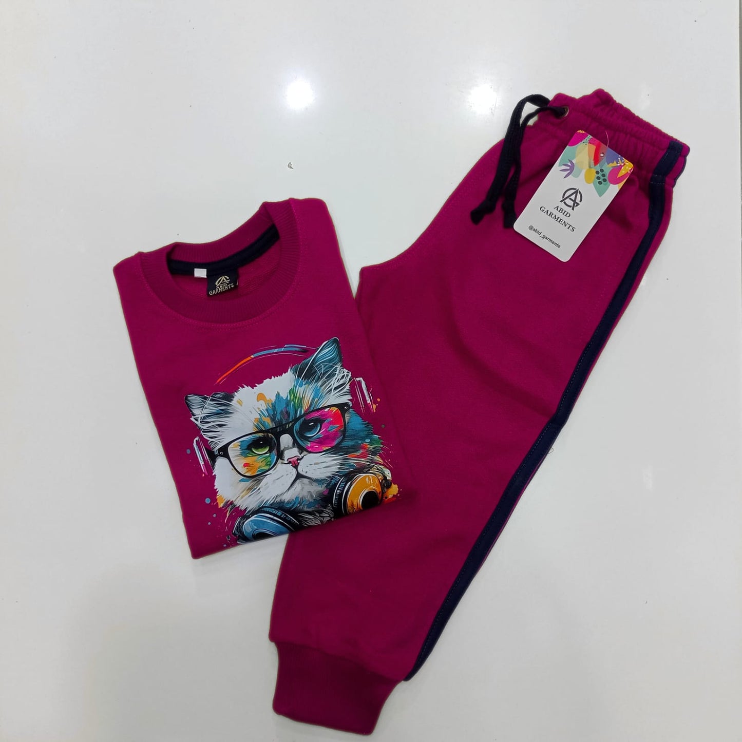 Fushia Cat-Terry Cotton Tracksuits