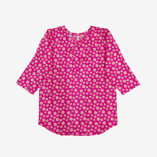 Fushia Printed Apple Cut Top