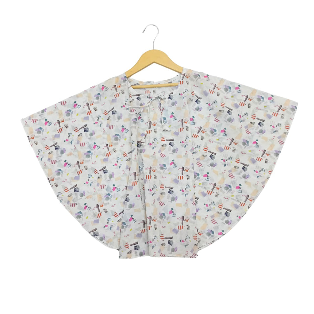 White Printed Butterfly Soft Cotton Tops