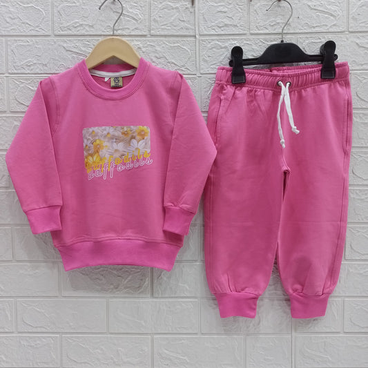 Candy Pink Daffodils-Terry Cotton Tracksuits
