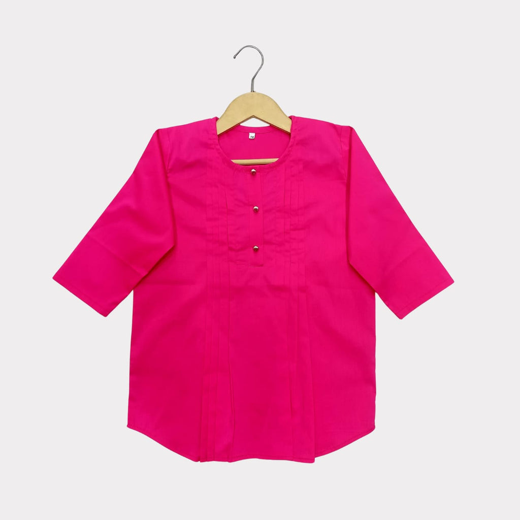 Fuchsia Double Pleats Soft Cotton Shirt