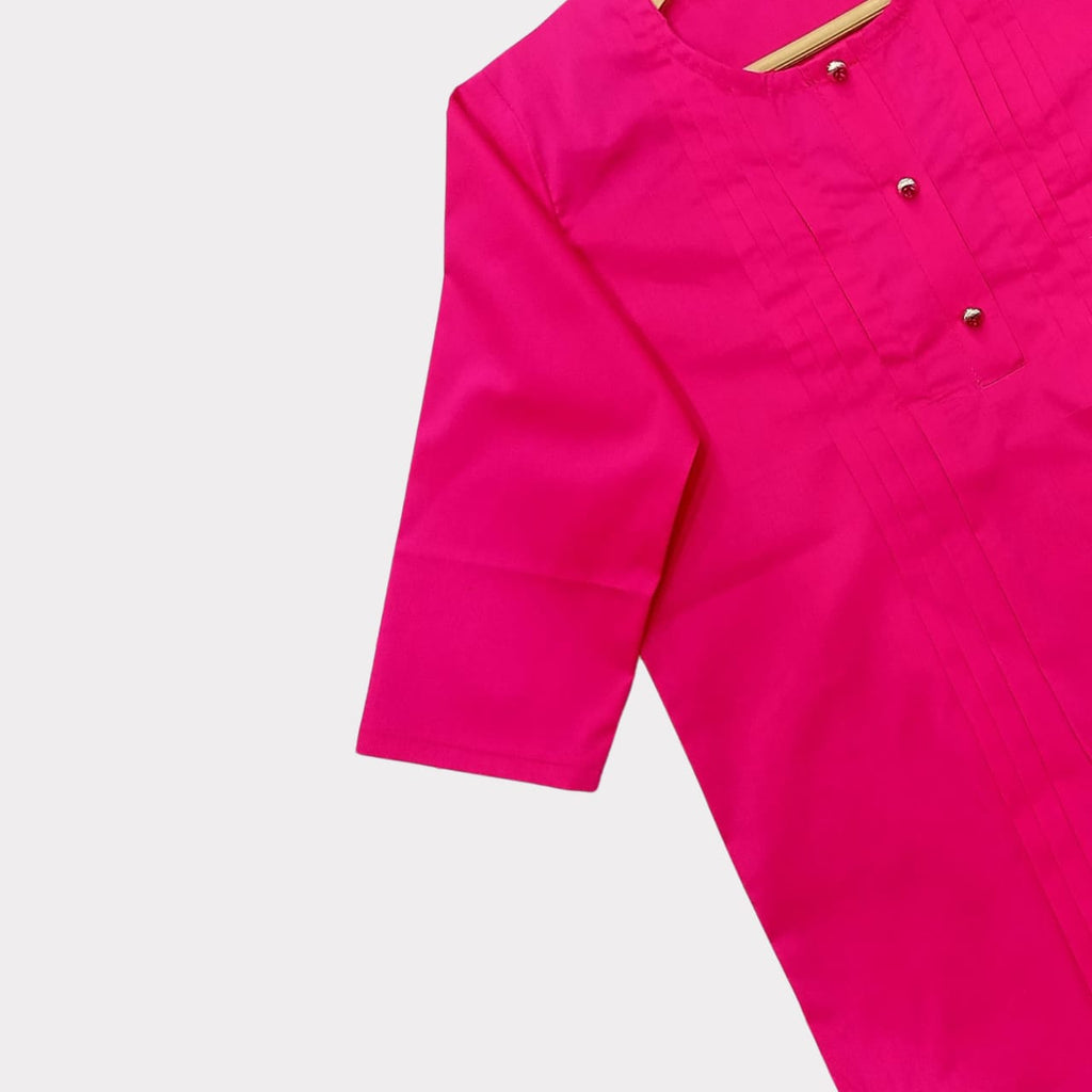 Fuchsia Double Pleats Soft Cotton Shirt