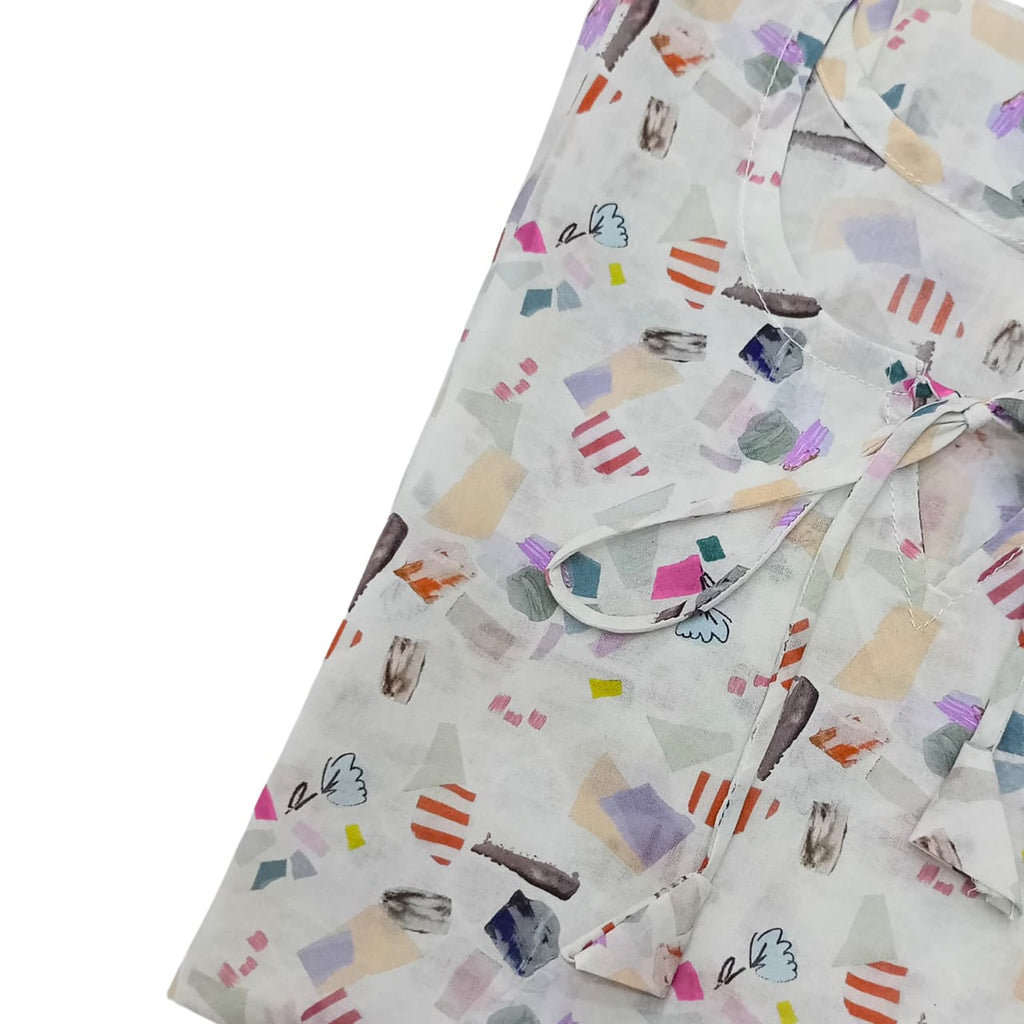 White Printed Butterfly Soft Cotton Tops
