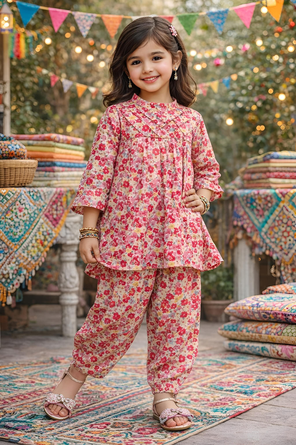 Fuchsia Floral Georgette Co-ord Dress